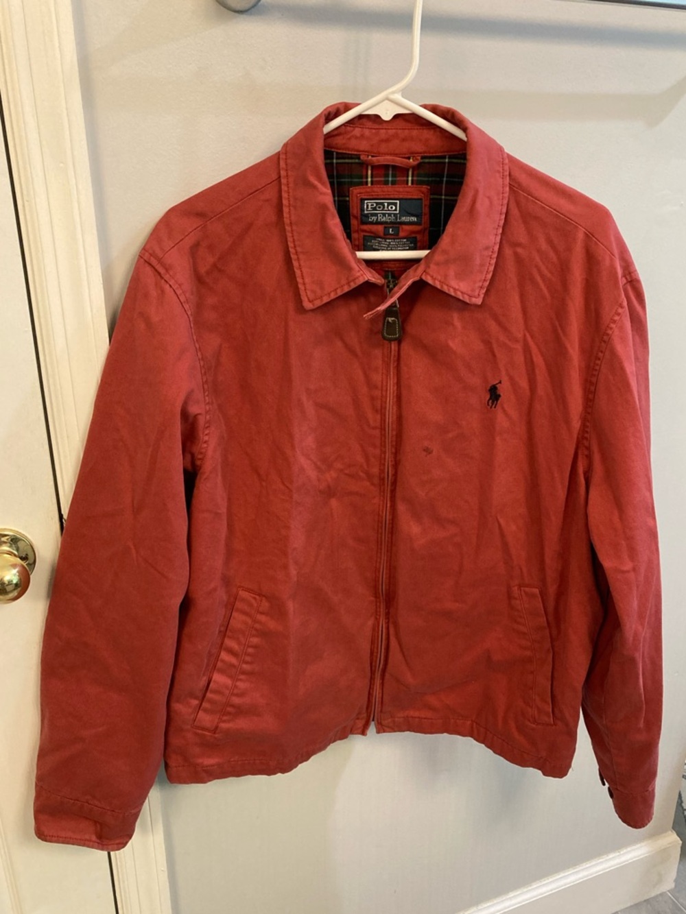 VTG 90s Polo Ralph Lauren Men Harrington Jacket Large Red Plaid Lined Cotton